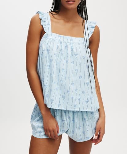 Image of ROAONOCOMO Women Floral Pajama Set Ruffle Babydoll Cami Top Coquette Pj Set Gingham 2 Piece Shorts Outfit Bridal Loungewear
