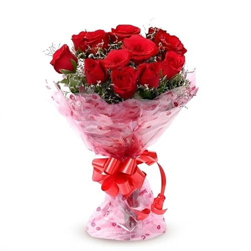 Image of Fresh Red Roses Bouquet (Bunch of 8) with Premium Wrapping | Birthday, Anniversary, Love & Romantic Gift for Girlfriend, Wife, Husband | Same Day Delivery Surprise Flower Bouquet