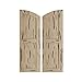 Ekena Millwork 12"W x 60"H (56" Low Side) Timberthane Pecky Cypress Two Equal Flat Panel w/Elliptical Top Faux Wood Shutters (Per Pair), Primed Tan