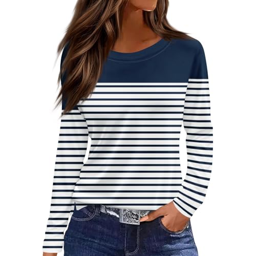 Tshirt Damen Große Größen, Dirndl Bluse Damen Longshirt Shirt Langarm 7Er Mode Pullover Sport Langarmshirt Women's Raglan Sleeve Mädchen Blau XL