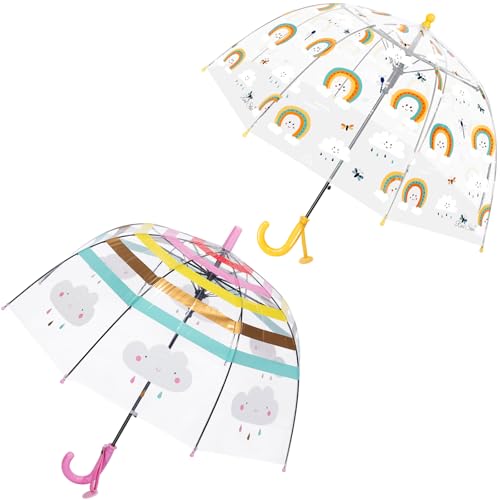 RONIARE 2 Pack Kids Clear Umbrellas for Rain Dome Bubble Umbrella Windproof for Toddler Boys Girls