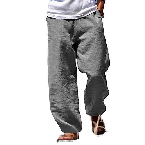 Pantalon de plage homme en coton lin gris pour vos vacances d'été décontractées