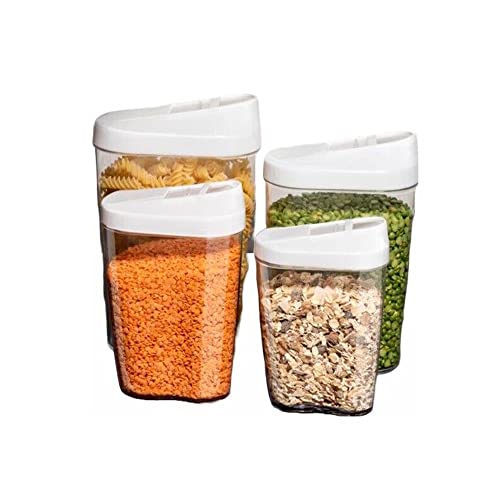 4 Pcs Cereal Storage Containers, Plastic Airtight Food Storage Container with Removable Lid Kitchen Organiser Box BPA Free for Kitchen Storage & Organisation, 4 Different Sizes, White