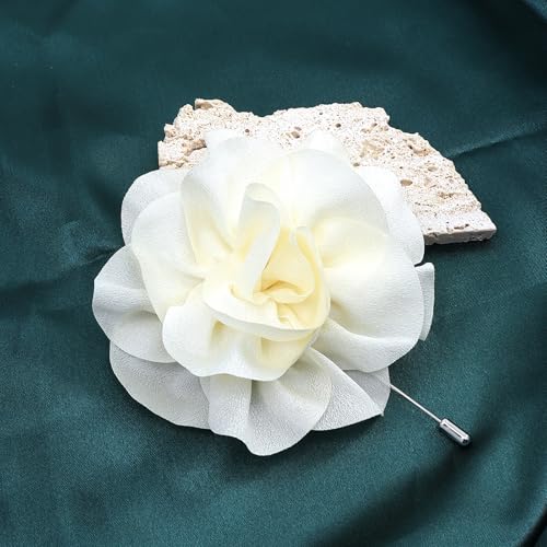 Image of Rrdaily Chunky Flower Brooches Pins for Women,Trendy Charming Chiffon Red Rose Corsage, Aesthetic Accessories for Wedding Ceremony (White), Large