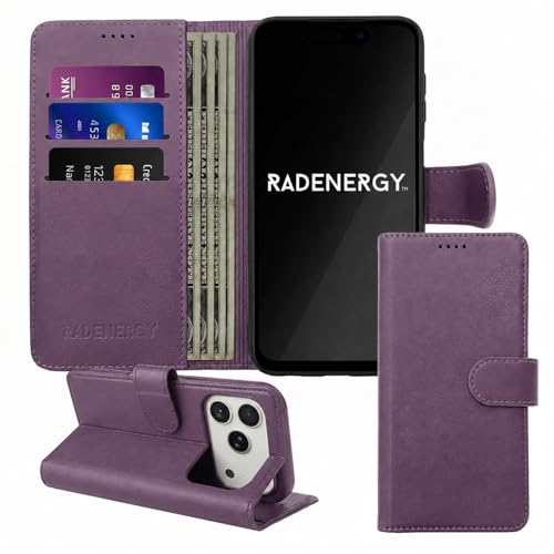 Étui iPhone 14 cuir violet EMF idéal pour visionner vos vidéos