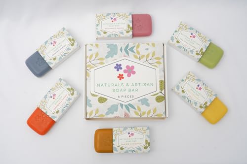 Premium Artisan Soap Bars, 6x100g, Unisex, Essential Oils: Olive Oil & Lavender; Rose Petals & Jasmine; Aloe Vera & Cucumber; Goat Milk & Honey; Sage & Chamomile; Turmeric & Citrus,Gift Set