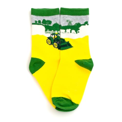 John Deere Truck Farm Animal 3 Pack Non-Slip Grip Crew Socks Toddler to Little Kid Sizes (2T-4T - 4-6)4