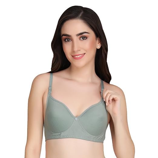 Image of Mahodara Women's Cotton Padded Full Cup Wire Free T-Shirt Elastane Lightly Bra Adjustable Shoulder Straps(Pack 3)