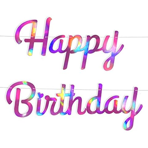 Apluselection Fantasy Iridescent Happy Birthday Banner, Color Variable Holographic Sign in Script, Changeable Purple Garland, Colorful Party Decorations Supplies (XXL-Holographic Purple) Cover