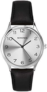 Sekonda Mens Classic Analogue Quartz Watch with Silver Dial and Black Leather Strap 1851