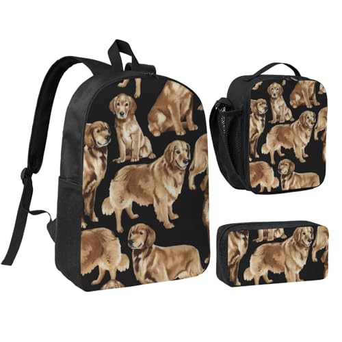 Sac à dos d'école Golden Retrievers pour soulager le dos avec kit complet