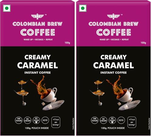 Image of Colombian Brew Creamy Caramel Instant Coffee Powder, No Sugar Vegan, 100g Box (Pack of 2)