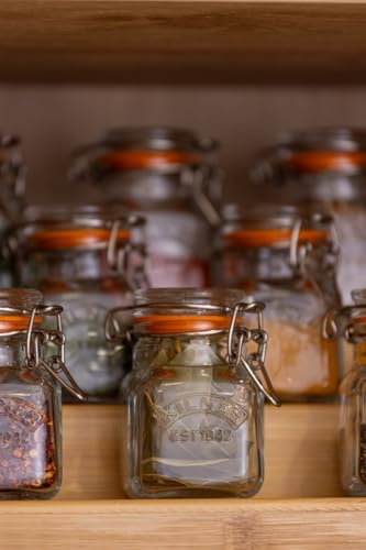 Image of Kilner Premium 6 x 70ml Clip Top Glass Spice Jars With Airtight Lid | Transparent Reusable Kitchen Storage Glass Containers for Herbs, Spices | Dishwasher Safe