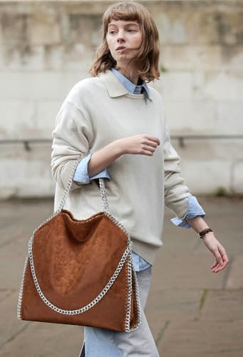 Womens Soft Vegan Leather Shoulder Bags Large Y2k Tote Purse Working Top Handle Handbags Foldable Satchels with Chian4