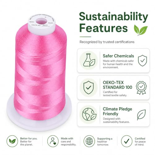 Image of Simthread 5500Yds 40WT Polyester Machine Embroidery Thread, Pink S075 | 100% polyester 40WT, 5500Yds /5000M spool for machine embroidery, monograms, patches, apparel & gifts