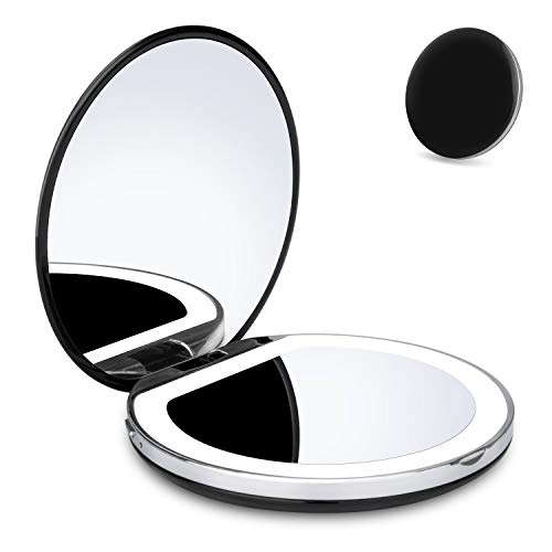 Yusong Makeup Mirror, Compact Mirror Pocket Mirror Small Portable Folding Double Sides Round Mirrors With Light Travel Purse Size 1X/5X Magnifying Usb Rechargeable Mirror For Women (Black) #TOP17