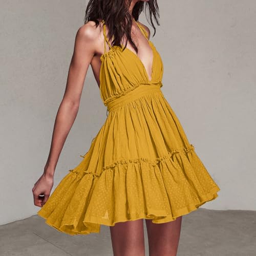 Mini robe d'été décontractée col v profond pour look de vacances