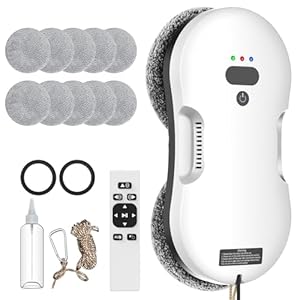 Oamger Fensterreinigungsroboter mit automatischem Wasserstrahl, 5600 PA, automatischer Fensterreiniger, intelligente Navigation, Fernbedienung, für glatte Oberflächen, mit 10 Reinigungstüchern (E