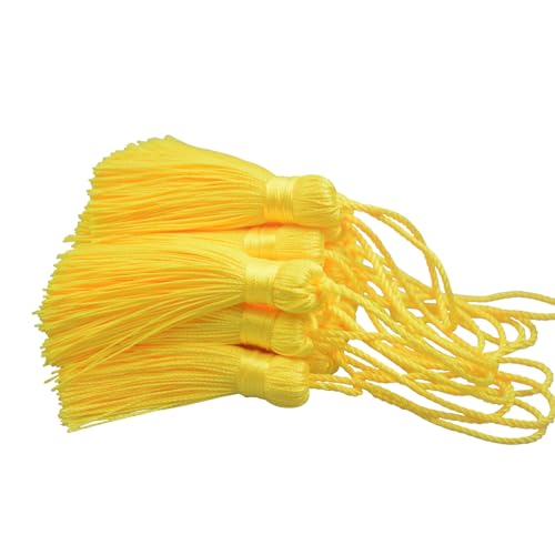 Image of 20Pcs 4.3 Inch Mini Craft Tassels for Earrings, DIY Crafts(Yellow) | Handmade soft terylene, 2-inch cord loop, small Chinese knot-for earrings, bookmarks, tags, souvenirs and DIY crafts.