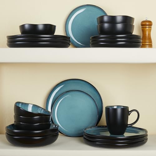 Image of 24 piece Stoneware Dinnerware Sets Green Black
