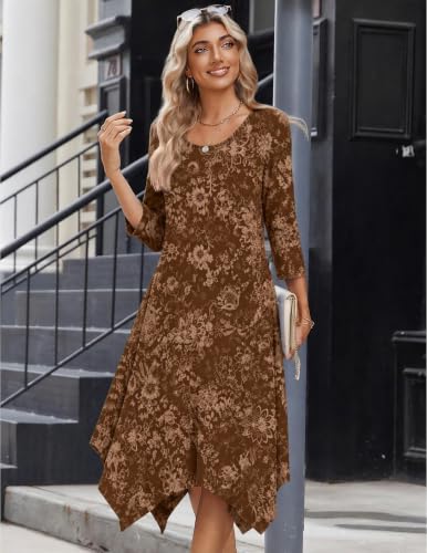Image of Zeagoo Midi Dresses Women 2026 Dress 3 /4 Sleeve Casual Dresses with Pockets A Line Summer Beach Sundress