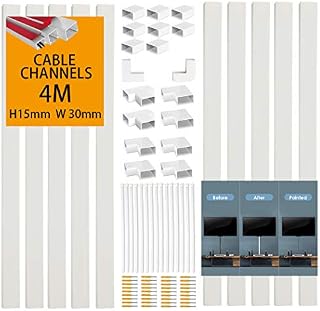 White Cable Trunking Wire Cover for Wall, 4 Meter Self-Adhesive Cable Conduit Management Trunking, for Wall-Mounted Tv Cable Tidy (10X L400mm, W30mm H15mm)