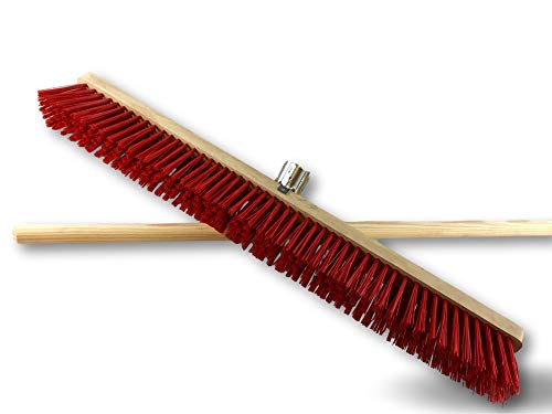 Balai d'atelier Type cantonnier | Piste Extérieur | Longueur 80 cm | Garnissage Brosse PVC Rouge | Semelle Bois | Douille métal boulonnée Ø 28 mm | avec Manche | Kibros 2380BM