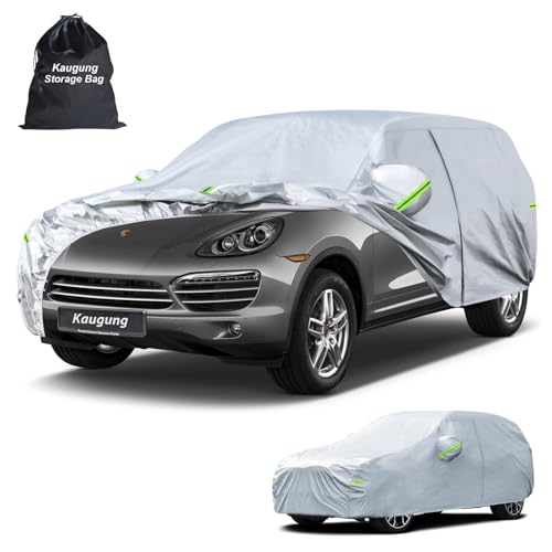 Image of Kaugung Car Cover Custom Fit for Porsche Cayenne (2002-2026), 6 Layers Waterproof All Weather for Automobiles Full Exterior Cover Rain Sun Snow Protector with Door Zipper. Silver