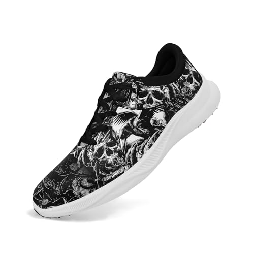 Mens Spikeless Golf Shoes with Auto Vent Sole,Waterproof Slip-Resistant Gothic Punk Rock Style Fashion Golf Shoes for Women