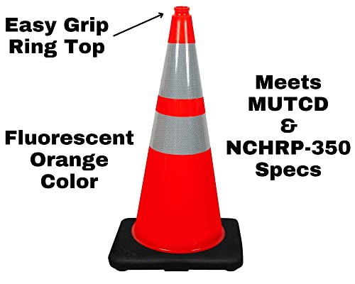 (Set Of 6) Cj Safety 28" Premium Pvc Traffic Safety Cones With Black Base & 6" + 4" Reflective Collars - 5.5 Lbs (6 Cones) #TOP3