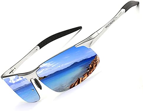 MOORAY Mens Polarized Sports Sunglasses UV Protection Sunglasses for Men Cycling Driving Fishing(Blue,Silver)