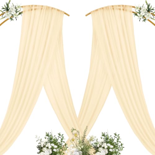 Image of MLMC Champagne Wedding Arch Draping Fabric 2 Panels 29 inch x 20 FT Extra Long Gauze Drapes Sheer Backdrop Curtains 6.6 Yards Outdoor Drapery Panels for Wedding Baby Shower Party Ceiling Decoration
