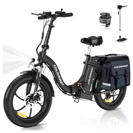 COLORWAY EBike, 20 Inch Fat Tyres, Folding Electric Bicycle, 250 W Motor, 36 V/15 Ah Battery, City Bike, Maximum Range of 45-100 Kilometres, 7 Speed, with Pannier Rack Bag, with Disc Brakes