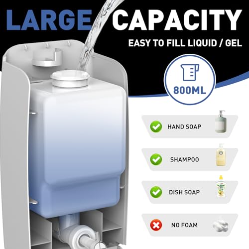 Image of Commercial Soap Dispenser Wall Mount Manual Pump Hand Soap Dispenser 800ml Gel Liquid Hand Sanitizer Dispenser Self Adhesive for Home Bathroom (Silver)