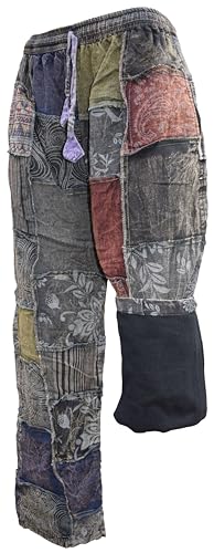 Gheri Mens Patchwork Fleece Lined Winter Boho Print Cotton Trousers2