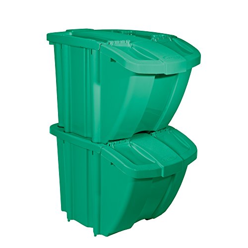 Suncast Kit Stackable Organizer Stores Recyclables Tools and Toys Bin with Front Flap