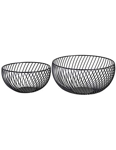 Nakko Handmade Iron Wire Fruit Bowl Basket Holder Stand, Set of 2, Hemisphere Modern Style Table Top Centerpiece for Kitchen Counter, Dining Room, Multi-Storage for Cabinet and Pantry (Matte Black)