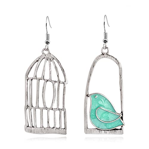 DIYANMMY Unique Personalized Hollow Bronze Asymmetric Bird Cage Dangle Drop Earrings for Women Vintage Bohemian Hypoallergenic Jewelry, 6.2 centimeters, Metal