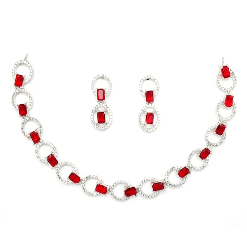 Image of ZENEME Rhodium-Plated American Diamond Studded Disc-Shaped Necklace With Earrings Jewellery Set For Girls and Women