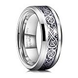 King Will DRAGON Men Tungsten Carbide Ring Wedding Band 8mm Silver Celtic Dragon Inlay Polish Finish 10