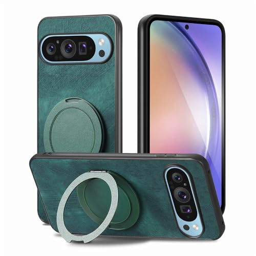 Coque Google Pixel 9A verte magnétique en cuir : protégez votre smartphone au bureau et en voyage