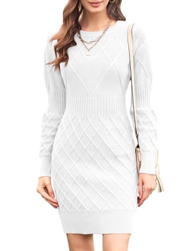 Dyexces Womens Sweater Dress Long Sleeve Crewneck Diamond Knit Sweater Dresses Sexy Slim Fit Pullover Dress