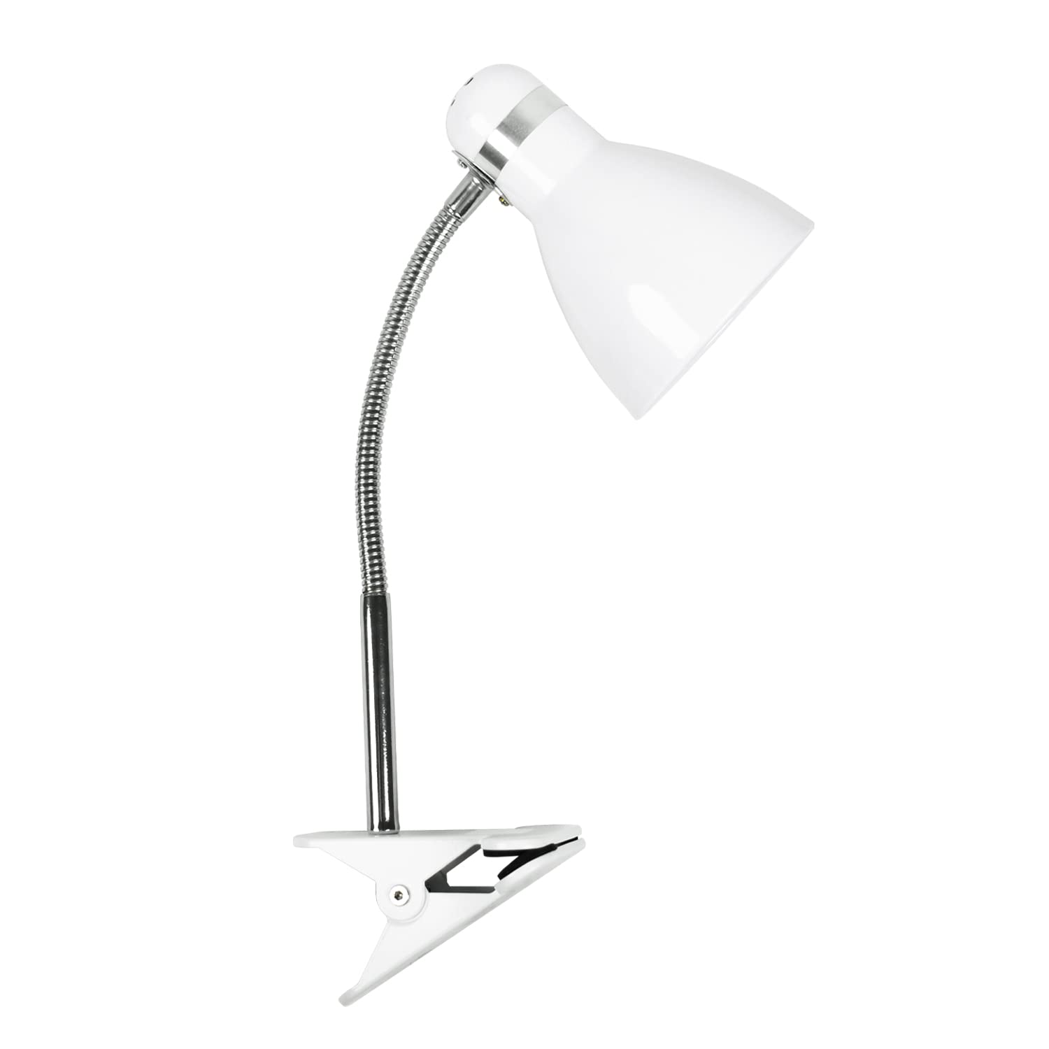 Bel Air Home - Flexo Lampe SICION mit Klemme für Schreibtisch - E27 Fassung, Metall Lampenschirm - klassischer kleiner Stil - 28x27x11cm, 475g (GLÜHBIRNE NICHT INBEGRIFFEN) (weiß)