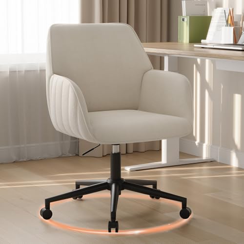 BERYTH Schreibtischstuhl Bürostuhl Homeoffice bis 136kg Drehstuhl Samt Schminkstuhl mit Armlehnen Rollen Ergonomisch Bequem Frauen Mädchen Vanity Chair Höhenverstellbar Schlafzimmer Heimbüro Weiß