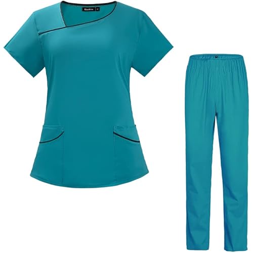 Women's Scrub Set, Medical V-Neck Scrubs Top and Cargo Pants Workwear for Nurse & Doctor