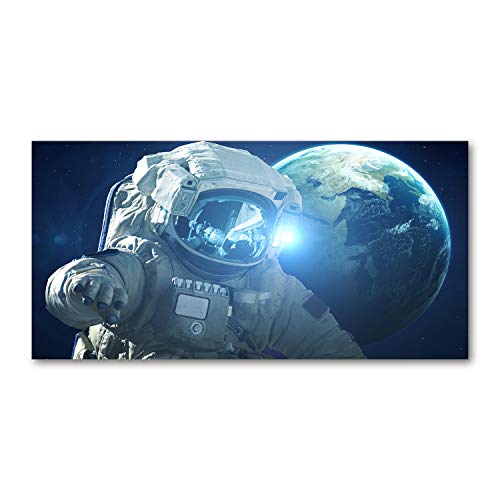 Dosseret en verre trempé 140x70 cm bleu motif cosmonaute pour protection murale cuisine