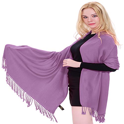 CJ Apparel Mauve Light Purple Lilac Magenta Solid Color Tassels Design Nepalese Shawl Scarf Wrap Stole Throw Head Wrap Pashmina Hand Made in Nepal New