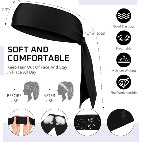 Image of Hiboom 30 Pack Tie Headband Bulk Sports Tennis Head Tie Ninja Karate Tie Back Athletic Sweatbands Adjustable Hair Bands for Women Men Basketball, Football, Soccer, Running, Yoga Workout
