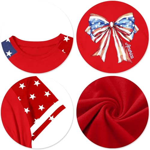 Image of CAZYCHILD Girls 4th of July USA Shirt American Flag Patriotic T-Shirt Independence Day Outfit for Kids 5-14Years