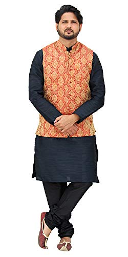 Image of Men's Silk Kurta Pyjama With Waistcoat